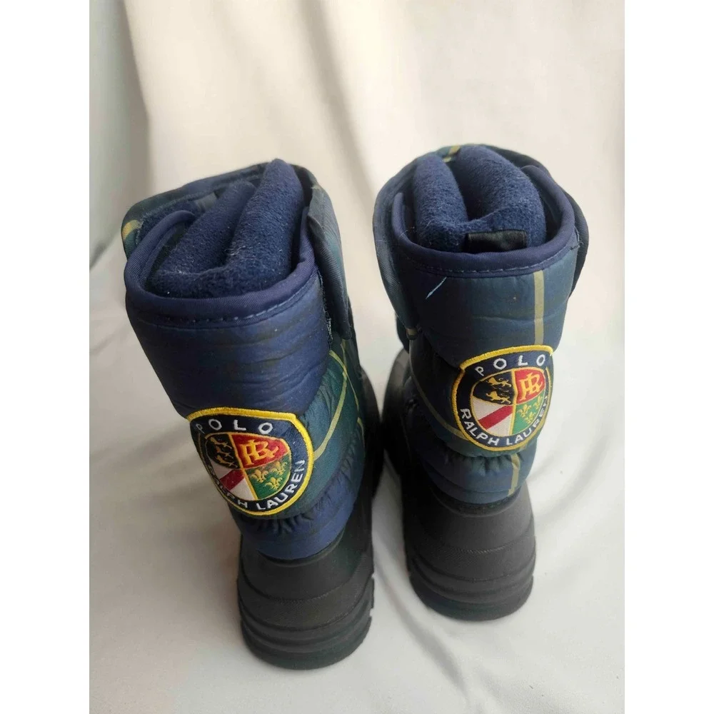Polo Ralph Lauren Hamilten II Kids Snow Boots Size 10 Navy Plaid Large Pony Logo